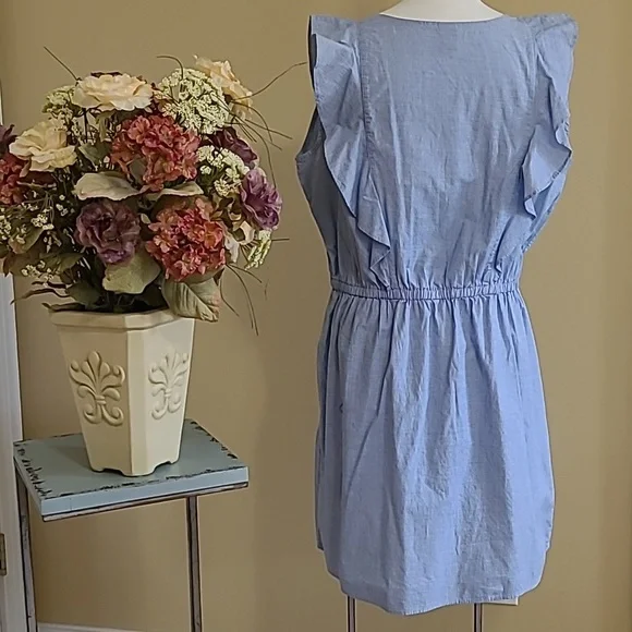 NEW Sleeveless Dress Denim Cotton Blue Penifore Style Ruffle Elastic Waist XL - Picture 3 of 6